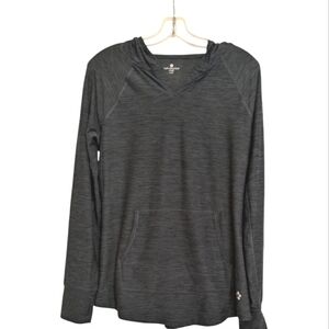 Ladies TUFF Atletics hooded top. EUC. Lightweight  Dark Grey.  Size L